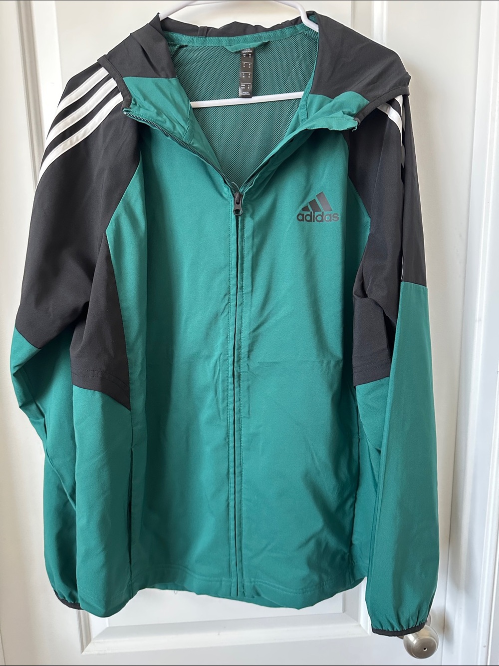 adidas Kids Teal and Black Hooded Rain Jacket
